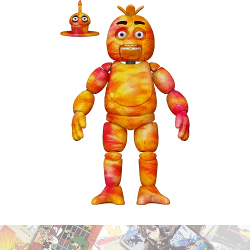 Tie-Dye Chica: Action Figure Vinyl Figurine Bundle with 1 F N A F Theme Compatible Trading Card (64217)